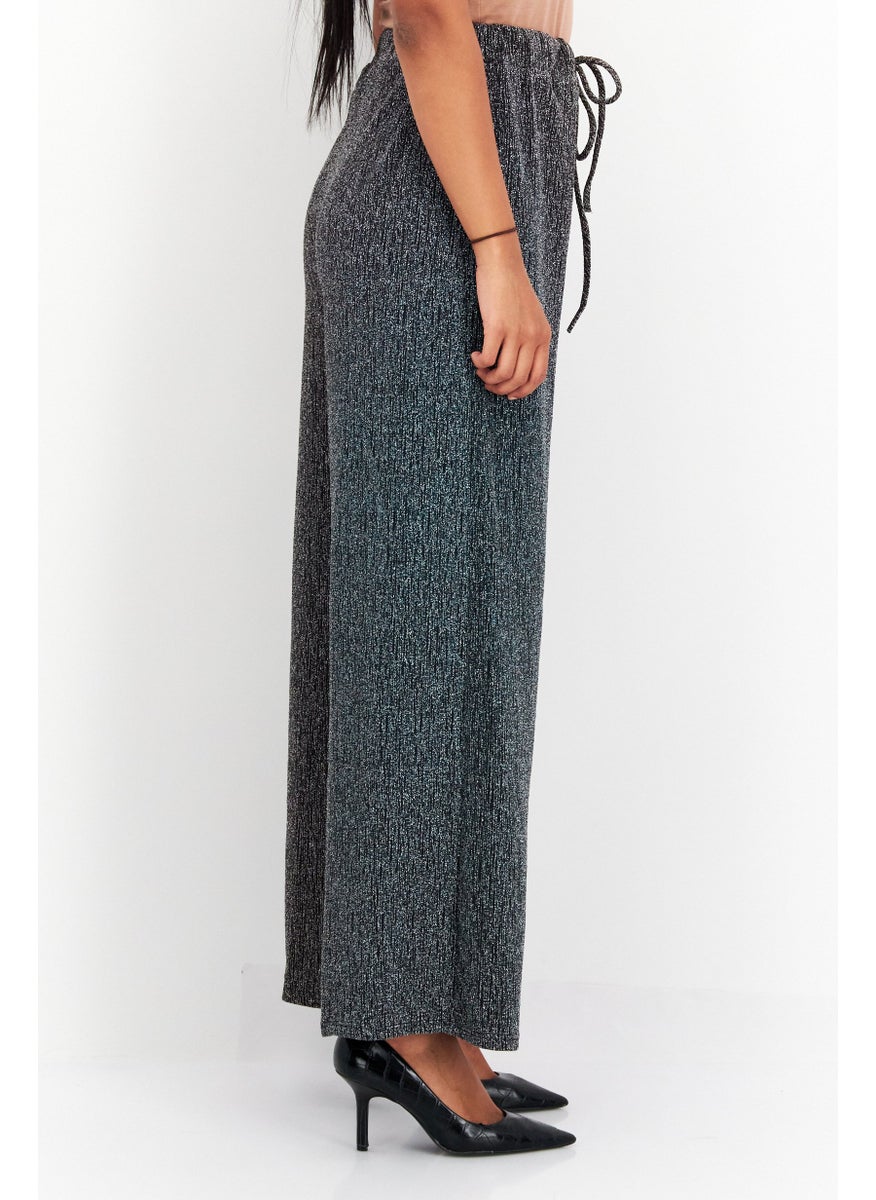 Sage The Label - Women Regular Fit Textured Wide Leg Pants, Black - Image 1