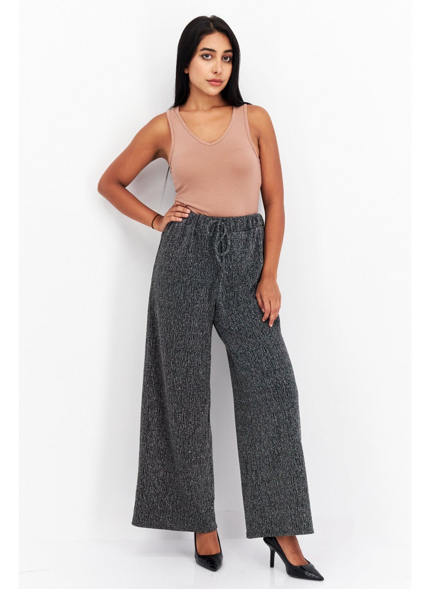 Sage The Label - Women Regular Fit Textured Wide Leg Pants, Black - Image 1