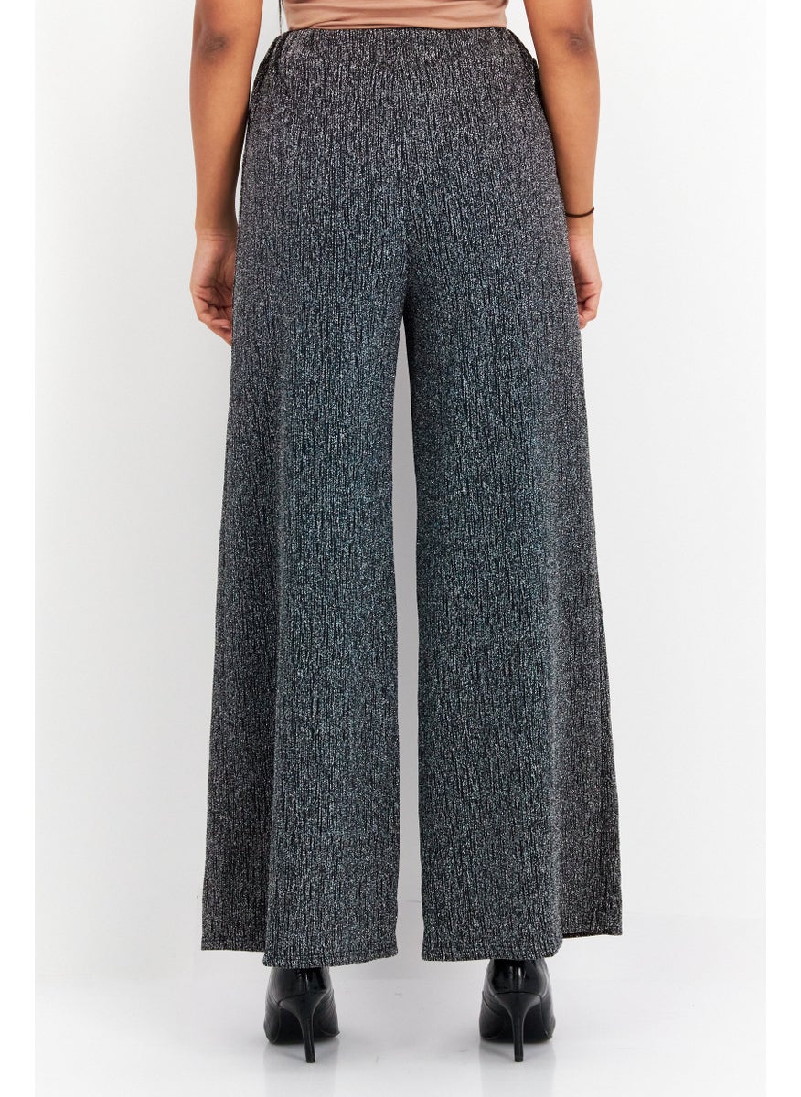 Sage The Label - Women Regular Fit Textured Wide Leg Pants, Black - Image 1