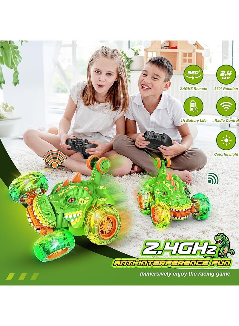 FLYHSO Rechargeable RC Stunt Car with 360 Flips 4WD Wheel with Bright Light Remote Control Cars Electric Toy Car Gift Birthday for Kids Fun Outdoor Toys - Image 3