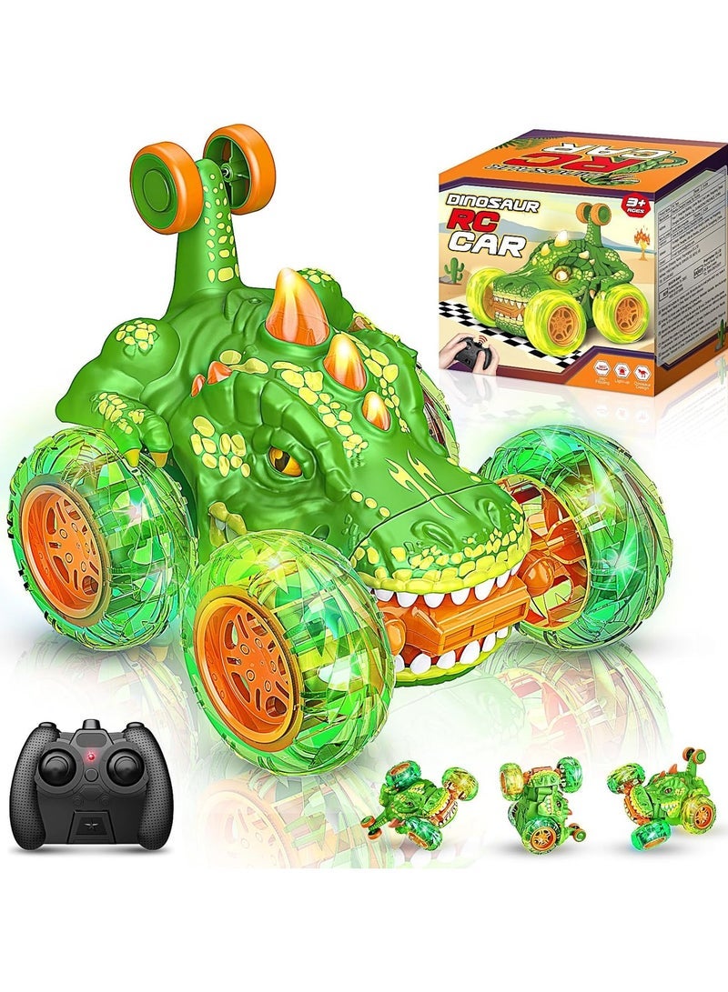 FLYHSO Rechargeable RC Stunt Car with 360 Flips 4WD Wheel with Bright Light Remote Control Cars Electric Toy Car Gift Birthday for Kids Fun Outdoor Toys - Image 1