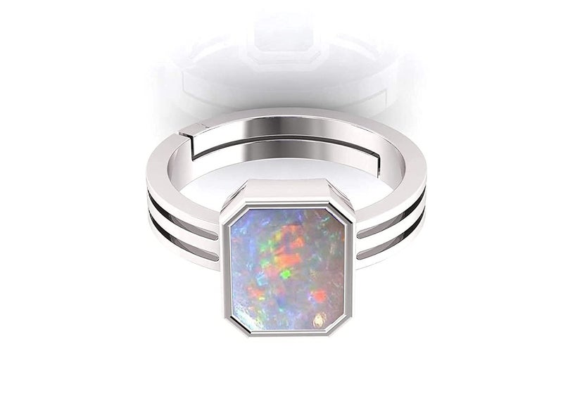 SIDHARTH GEMS Astrologer Certified Top A+ Quality 9.25 Ratti White Australian Opal Sterling Silver 92.5 Adjustable Ring Loose Gemstone - Image 3