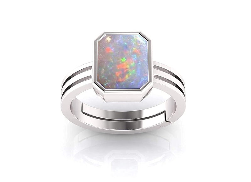 SIDHARTH GEMS Astrologer Certified Top A+ Quality 9.25 Ratti White Australian Opal Sterling Silver 92.5 Adjustable Ring Loose Gemstone - Image 1
