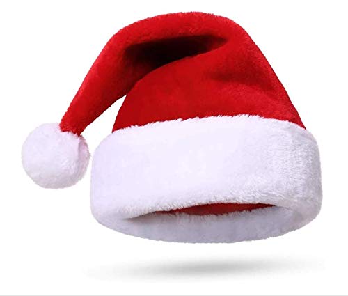Queenmore Adults Christmas Santa Claus Hat Plush Santa Cap Velvet Headwear Lined and FabricShedding Resistant Large Size 185X12 Inches Red