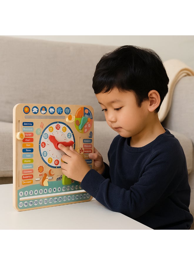 COGNIKIDS تقويمي - تقويم خشبي ولوحة طقس للأطفال | تعلم الوقت والتاريخ والأيام والفصول | لوحة روتينية مستوحاة من مونتيسوري للأطفال من عمر 3 سنوات فما فوق - Image 1