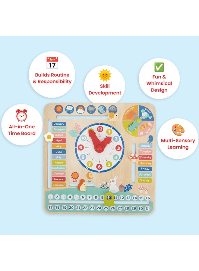 COGNIKIDS تقويمي - تقويم خشبي ولوحة طقس للأطفال | تعلم الوقت والتاريخ والأيام والفصول | لوحة روتينية مستوحاة من مونتيسوري للأطفال من عمر 3 سنوات فما فوق - Image 3