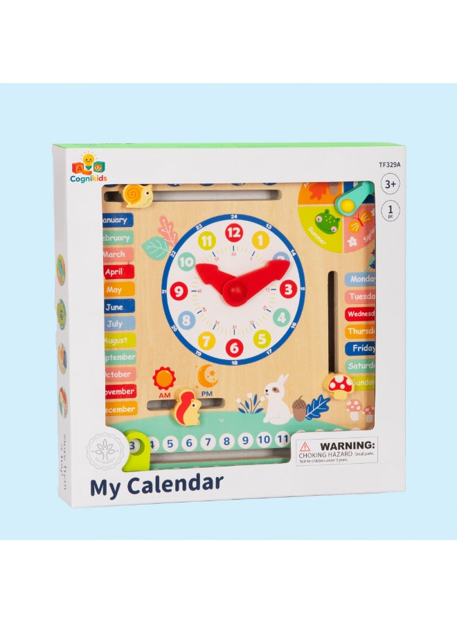 COGNIKIDS تقويمي - تقويم خشبي ولوحة طقس للأطفال | تعلم الوقت والتاريخ والأيام والفصول | لوحة روتينية مستوحاة من مونتيسوري للأطفال من عمر 3 سنوات فما فوق - Image 5