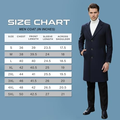 CHKOKKO Men Stylish Long Winter Coat Single Breasted Thigh Length Overcoat with Elegant Notched Lapel Collar & Functional Front Side Pockets for Formal or Semi-Formal Occasions BROWN S - Image 4