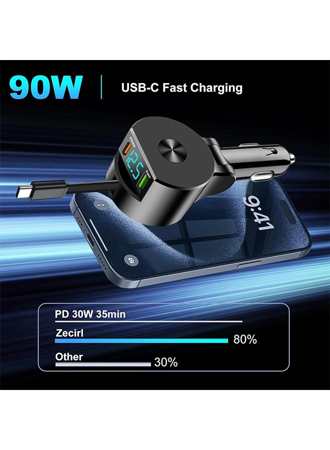 مانجي شاحن سيارة USB C قابل للسحب، كابلات PD 30 وات من النوع C قابلة للسحب، شاحن سيارة سريع متوافق مع iPhone 16 Pro Max Plus 15 14 13 XS Samsung GPS - Image 3