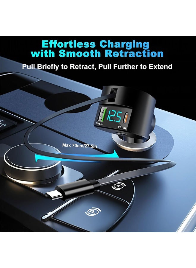 مانجي شاحن سيارة USB C قابل للسحب، كابلات PD 30 وات من النوع C قابلة للسحب، شاحن سيارة سريع متوافق مع iPhone 16 Pro Max Plus 15 14 13 XS Samsung GPS - Image 4