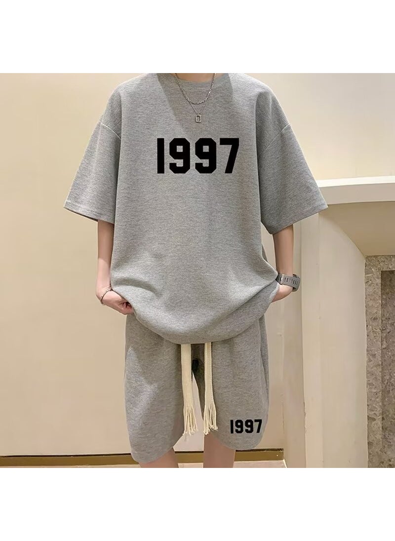 Generic - Casual Sportswear Set for Men Summer Trendy Brand Short Sleeve Shorts Two Piece Set Teenage Large Size Polyester Fiber T-Shirt Grey - Image 1