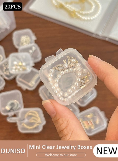 20 PCS Mini Clear Plastic Jewelry Boxes ,Storage Containers Box with Hinged Lid, Mini Plastic Clear Storage Containers Box for Collecting Small Items, Beads, Jewelry,Earplugs( 3.5*3.5*2cm)