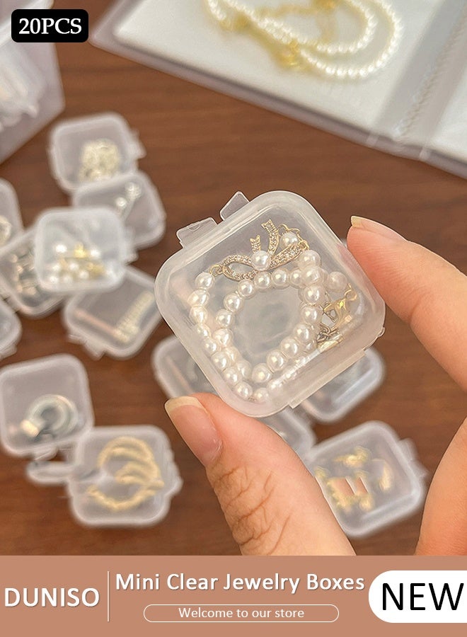 DUNISO 20 PCS Mini Clear Plastic Jewelry Boxes ,Storage Containers Box with Hinged Lid, Mini Plastic Clear Storage Containers Box for Collecting Small Items, Beads, Jewelry,Earplugs( 3.5*3.5*2cm) - Image 1