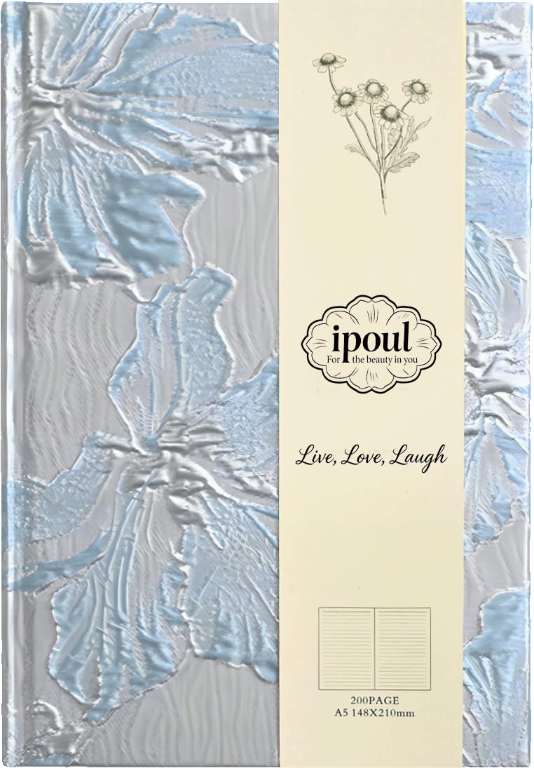 ipoul Hardcover Journal, Flower Notebook, A5, 6x8, Lined Pages, Lay-flat, Beautiful Journal for Women, Lily Flower, Blue Journal for Writing, Personal Notebook, Dream Journal, Self Care Journal - Image 1
