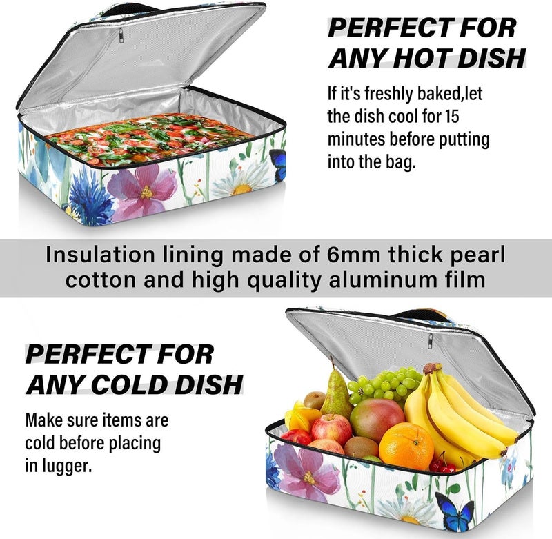 ElliTarr Casserole Carrier Insulated Casserole Dish Carrier Thermal Food Warmer Bag Lasagna Holder Lugger Tote Potluck Containers for Travel Picnic Party Watercolor Cornflower Daisy - Image 5