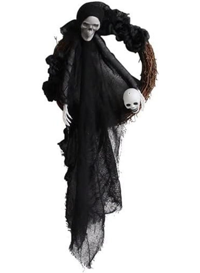 Halloween Door Wreath Of Horror Roses Hanging On The White Black Ghost Gate Halloween Decorations  - Image 1