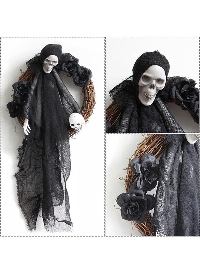 Halloween Door Wreath Of Horror Roses Hanging On The White Black Ghost Gate Halloween Decorations  - Image 2