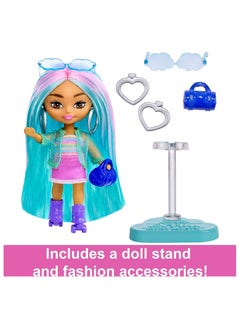 Mattel BARBIE Barbie Doll, Mini Toys, Barbie Extra Mini Doll with Blue Hair, Sporty Outfit and Roller Skates  - Image 2