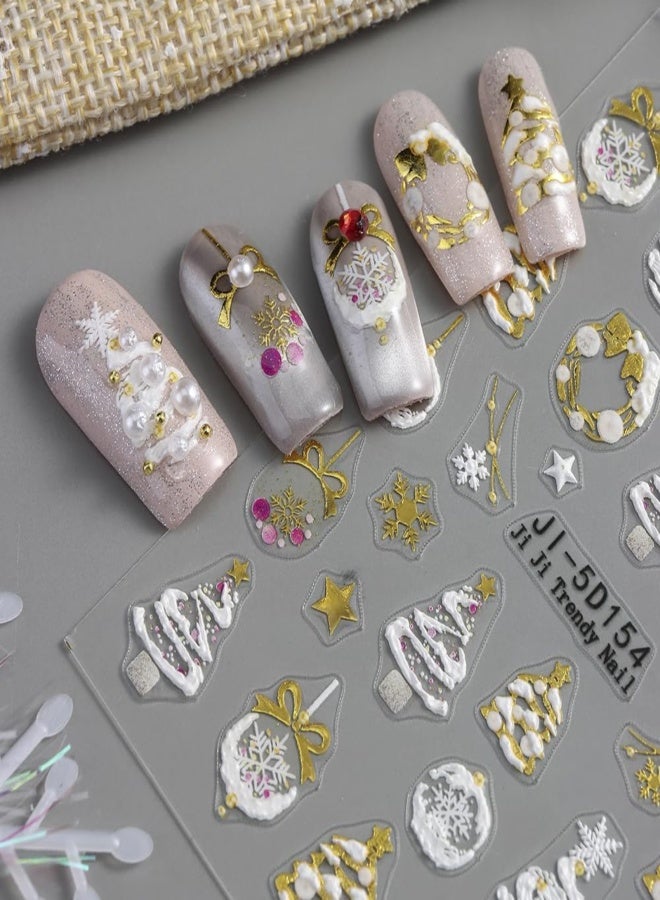 Christmas 3D nail sticker with glitter snowflake pattern, winter holiday nail decoration sticker  color  2PC - Image 3