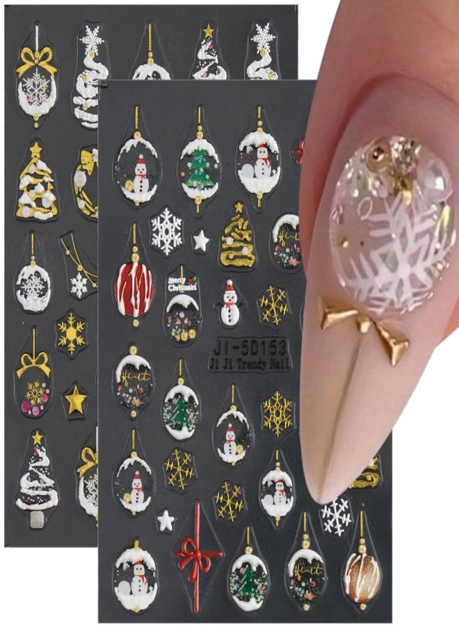 Christmas 3D nail sticker with glitter snowflake pattern, winter holiday nail decoration sticker  color  2PC - Image 1