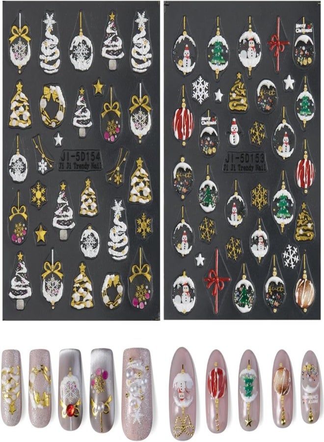 Christmas 3D nail sticker with glitter snowflake pattern, winter holiday nail decoration sticker  color  2PC - Image 4