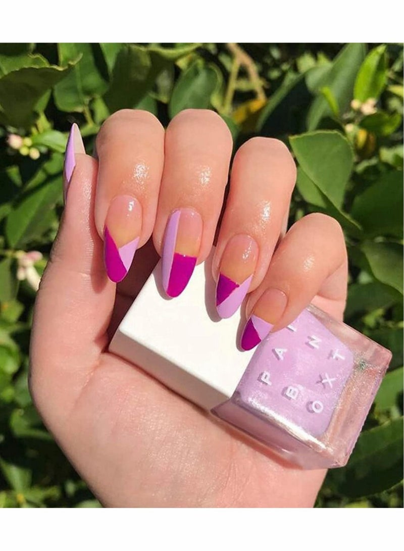 Captaintech Fake Nails, 24 Pcs Fashion Fake Nails,  Geometric Shape Stiletto Glossy Acrylic Nails, Purple Pink Color Contrast Natural False Nails, Full Cover Artificial Press on Nails for Women and Girls - Image 1