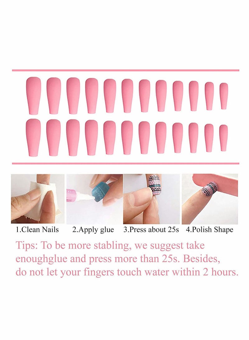 Captaintech Fake Nails, 24 Pcs Fashion Fake Nails,  Geometric Shape Stiletto Glossy Acrylic Nails, Purple Pink Color Contrast Natural False Nails, Full Cover Artificial Press on Nails for Women and Girls - Image 2