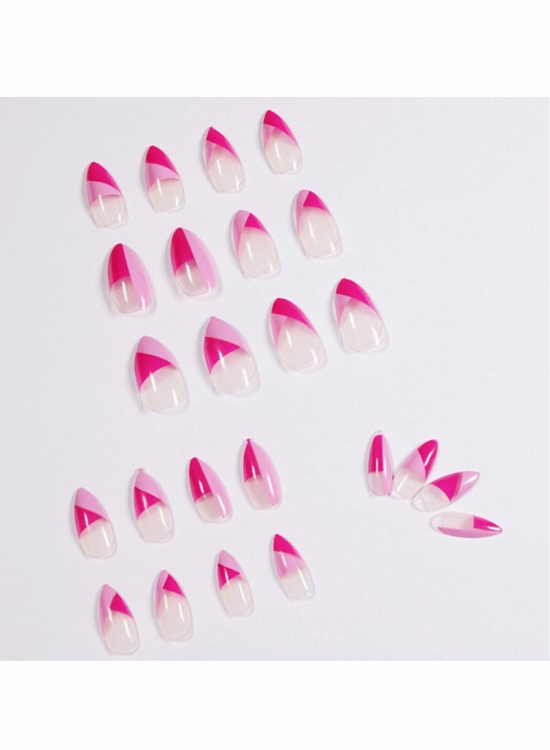 Captaintech Fake Nails, 24 Pcs Fashion Fake Nails,  Geometric Shape Stiletto Glossy Acrylic Nails, Purple Pink Color Contrast Natural False Nails, Full Cover Artificial Press on Nails for Women and Girls - Image 3
