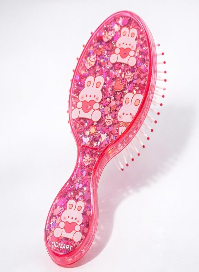 ODMART Cute Hair Brush for Girls | Detangling Hair Comb with Soft Rounded Bristles | Lightweight Handle Styling Brush for Kids & Women | Cartoon Bunny Design (Pink) - Image 2