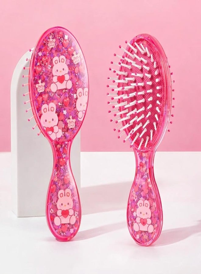 ODMART Cute Hair Brush for Girls | Detangling Hair Comb with Soft Rounded Bristles | Lightweight Handle Styling Brush for Kids & Women | Cartoon Bunny Design (Pink) - Image 1