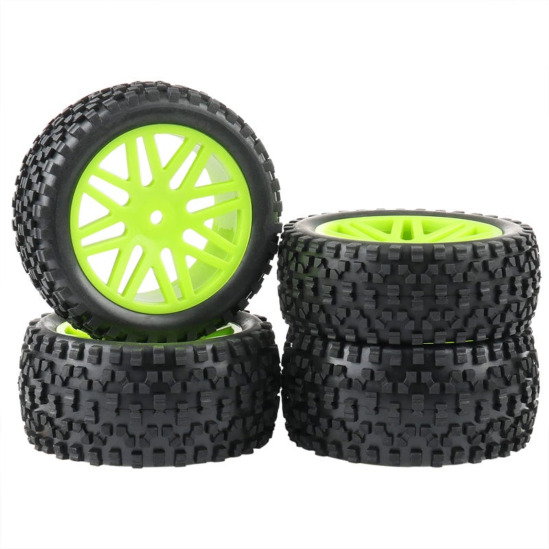 Rowiz RC Tires Wheels Set 110 Scale 12mm Hex Compatible with Traxxas Rustler Stampede Slash Bandit Front Rear OffRoad Tires for RC Car Green - Image 2