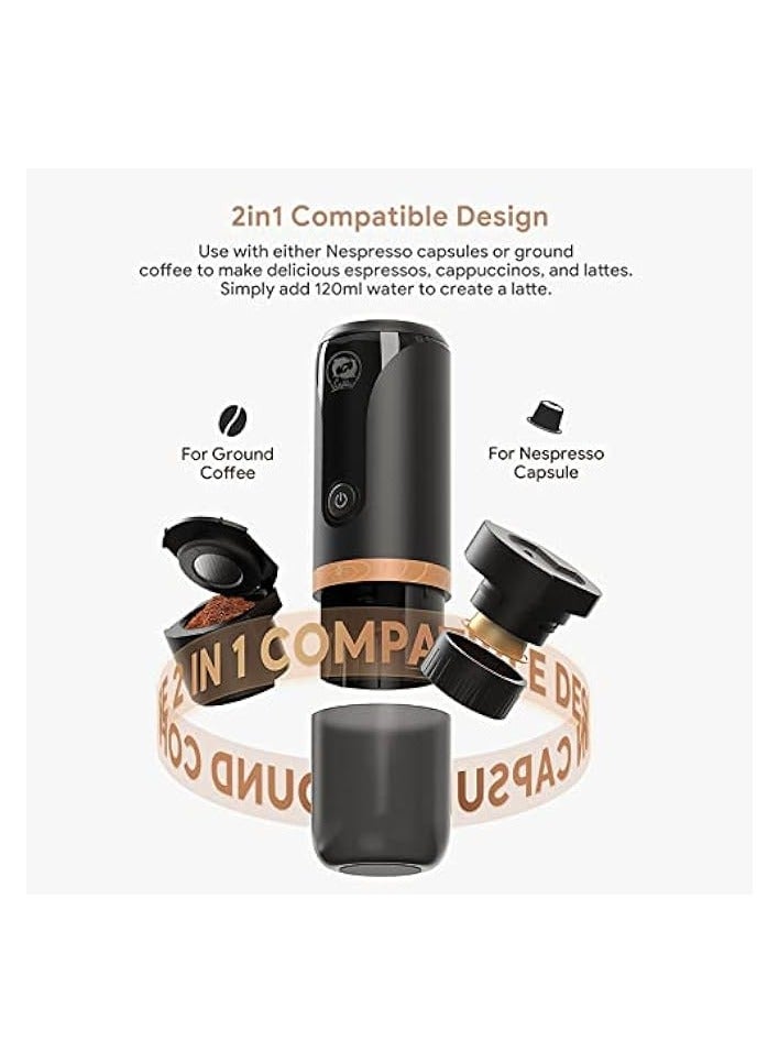 بروماس ماكينة صنع القهوة المحمولة، ماكينة اسبريسو صغيرة قابلة لإعادة الشحن عبر USB بسعة 120 مل، يتم صنعها في دقيقتين، ماكينة صنع القهوة الكهربائية الصغيرة مع حقيبة تنظيم للسفر، والتخييم، والمكتب، والمنزل - Image 2