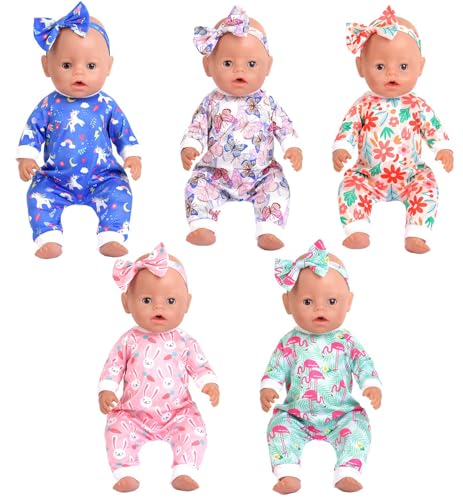 Sweet Dolly 5 Sets Baby Doll Accessories and Clothes Headbands Pajamas for 1518 Inch Dolls 10 PCs Total - Image 1