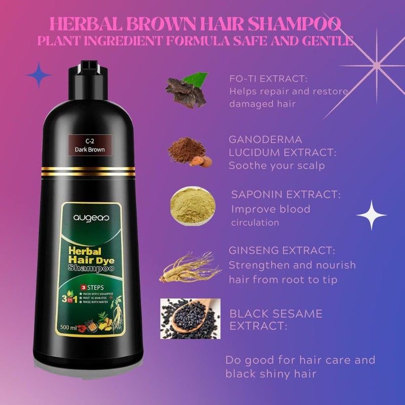 Nielies Instant Herbal Hair Coloring Shampoo for Grey Hair, 16.9 Fl Oz, For Women & Men, 3 in 1 Hair Black Dye Shampoo, Ammonia-Free - Image 2