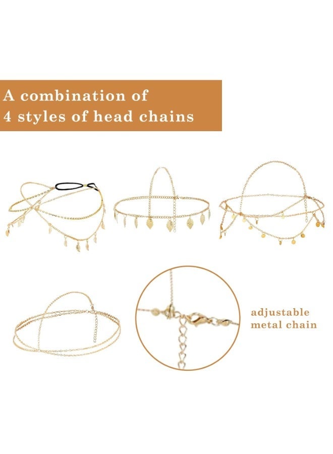 4 Pieces Gold Head Chains, Boho Jewelry Headbands Tassel Festival Prom Forehead Chain for Women Girls - Image 2
