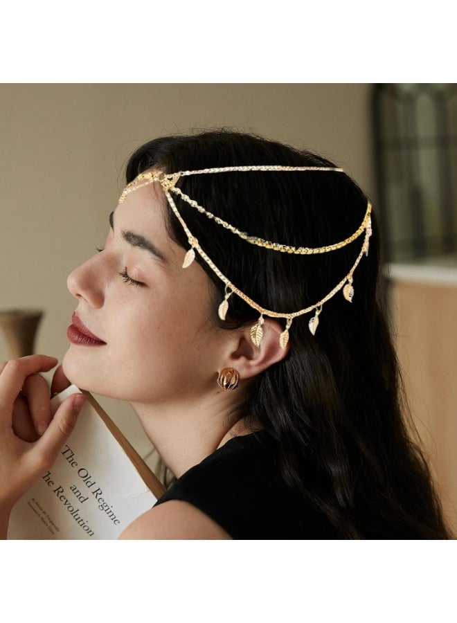 4 Pieces Gold Head Chains, Boho Jewelry Headbands Tassel Festival Prom Forehead Chain for Women Girls - Image 3
