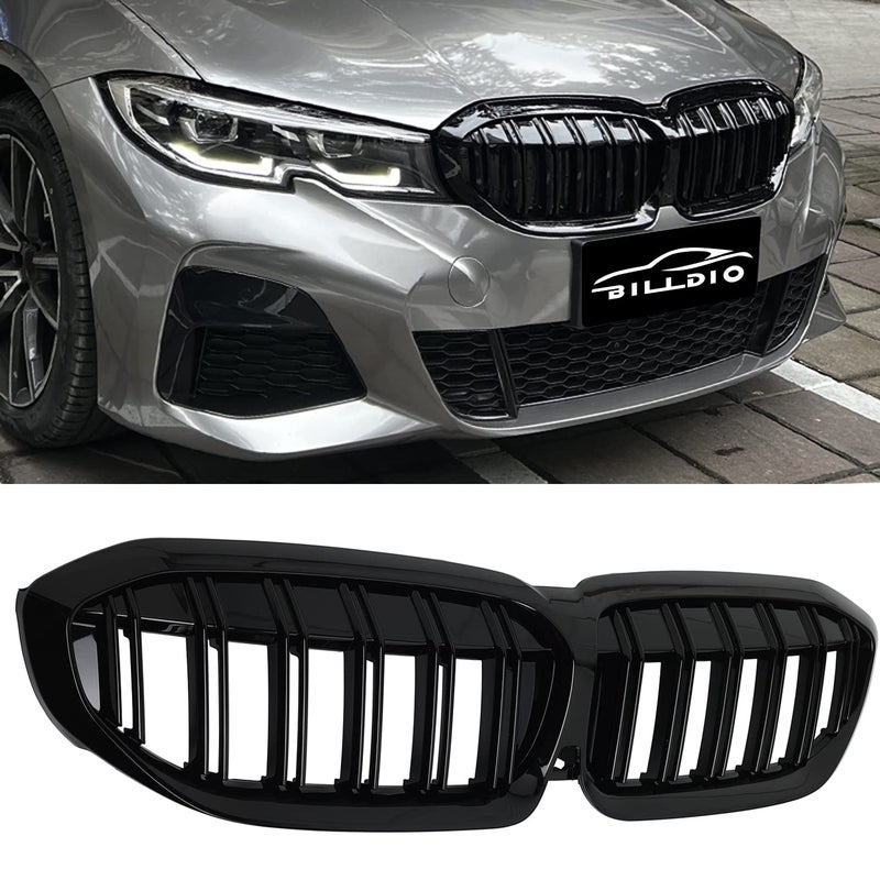 BILLDIO Front Kidney Grille Glossy Black Grill Compatible with BMW 3 Series G20 2019 2020 2021 2022 316i 318i 320i 328i 330i 335i 340i Double Slats