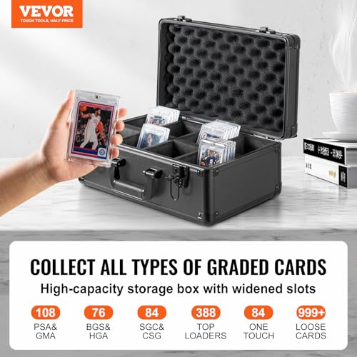 VEVOR 108 PSA Graded Card Storage Box 4 Slot Case with Key Lock Foam Dividers for 76 BGS 84 SGC 388 Top Loaders or 999 Loose Cards - Image 5
