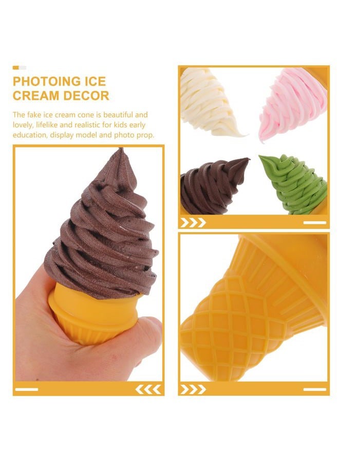 Hemoton 4Pcs Fake Ice Cream Cone Artificial Ice Cream Model Pretend Play Kitchen Food Toy for Shop Window Display Decor Party Photo Props - Image 5