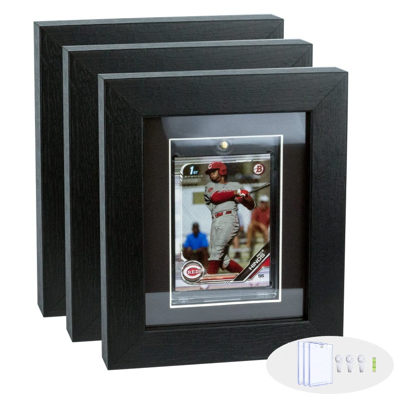 Bivitre Bivitre 3 Pack Baseball Basketball Football Hockey Card Display Case  Wall Mount Black Standard 1 Card x3PCS 