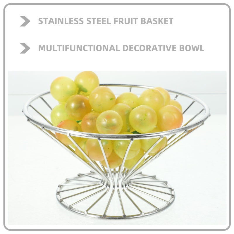 Silver Wire Mesh Fruit Basket Bowl Kitchen Counter Table Storage Decor - Image 4