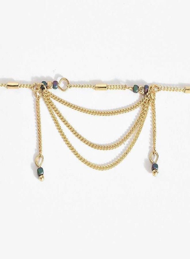 Bling Queen خلخال نسائي مطلي بالذهب مزين بشرابة وخرز، مزود بمشبك لوبستر، خلخال شاطئي بوهيمي الطراز، خلخال متعدد السلاسل مزين بأحجار لامعة، خلخال شاطئي بشرابة، خلخال أنيق متدلٍ (ذهبي) - Image 3