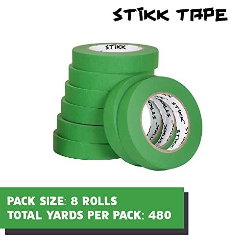 STIKK Painters Tape - 8pk Green Painter Tape - 1 inch x 60 Yards - Paint Tape for Painting, Edges, Trim, Ceilings - Masking Tape for DIY Paint Projects - Residue-Free Painting Tape - Image 3