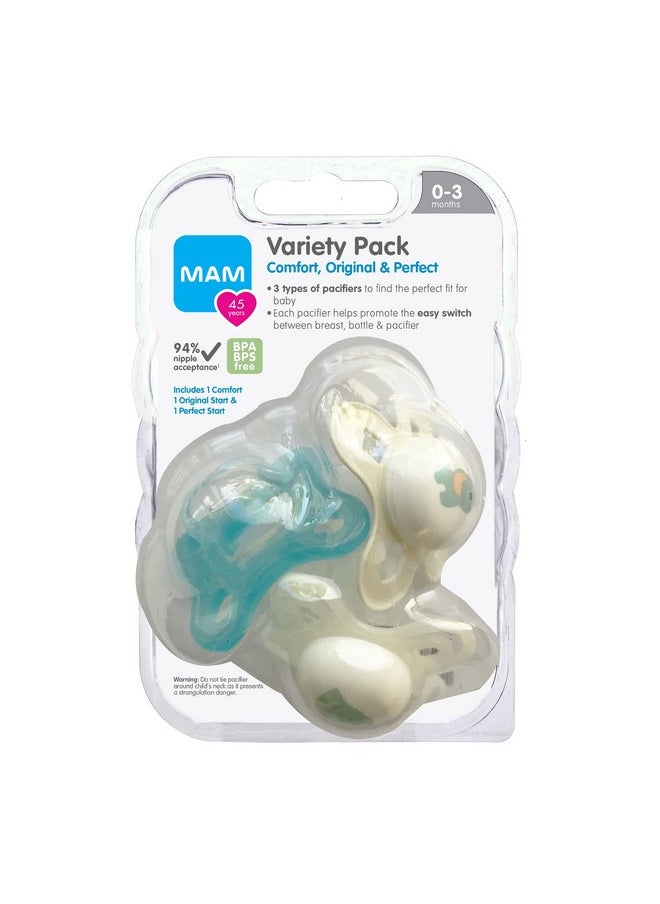 MAM Pacifier Newborn Variety Pack (1 Comfort 1 Perfect Start 1 Newborn Original Start) Best Pacifier For Breastfed Babies 0 3 Months Unisex 3 Pack  - Image 2