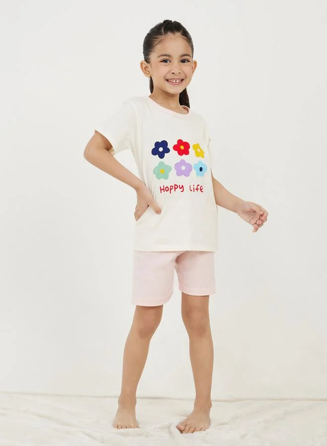 Styli Flower Graphic Print T-Shirt with Short Sleeves & Shorts Set