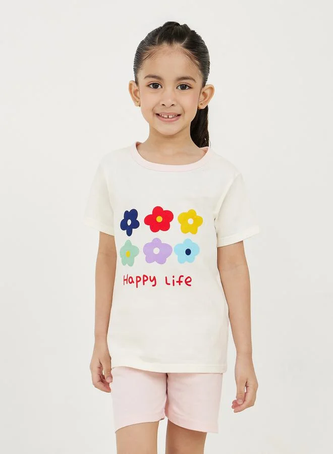 Styli Flower Graphic Print T-Shirt with Short Sleeves & Shorts Set