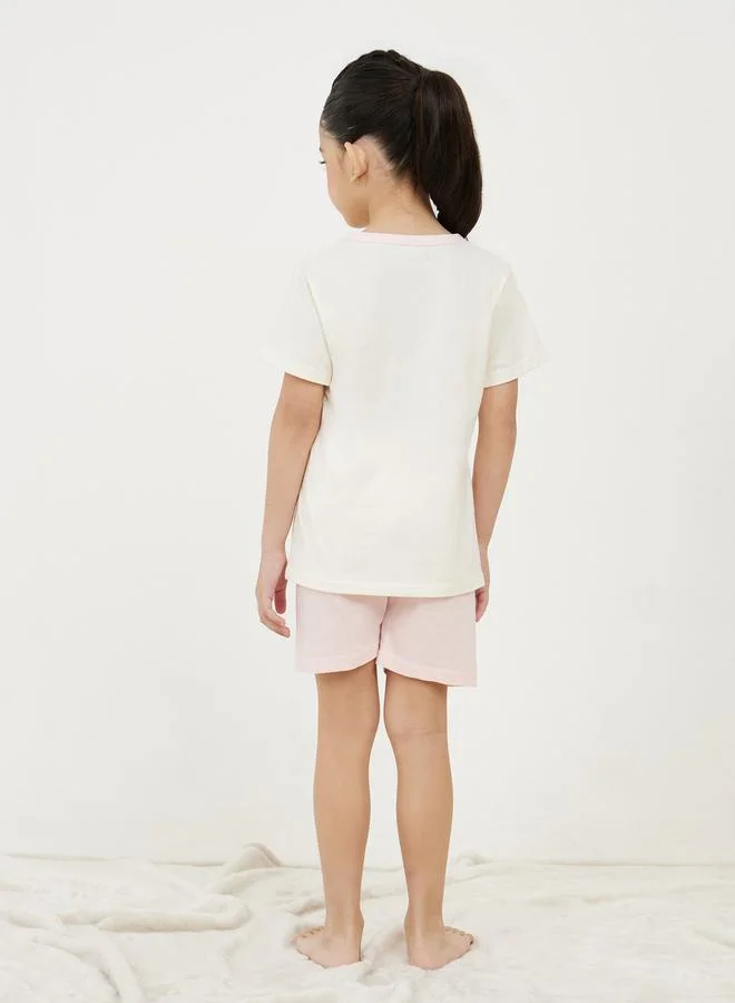 Styli Flower Graphic Print T-Shirt with Short Sleeves & Shorts Set