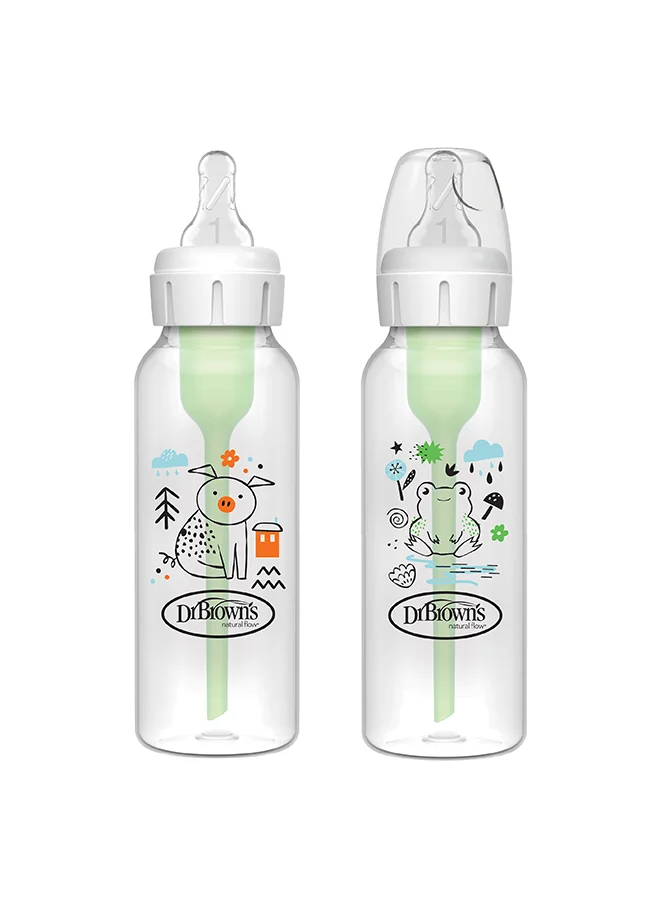دكتور براونز 8 oz/250 mL PP Narrow Anti-Colic Options+ Baby Bottle, Pig/Frog, 2-Pack