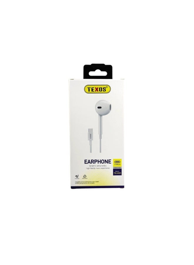 تيكسو TEXOS TX-H51 USB Type-C Wired Earphones with Heavy Bass and Stereo Sound - Image 1