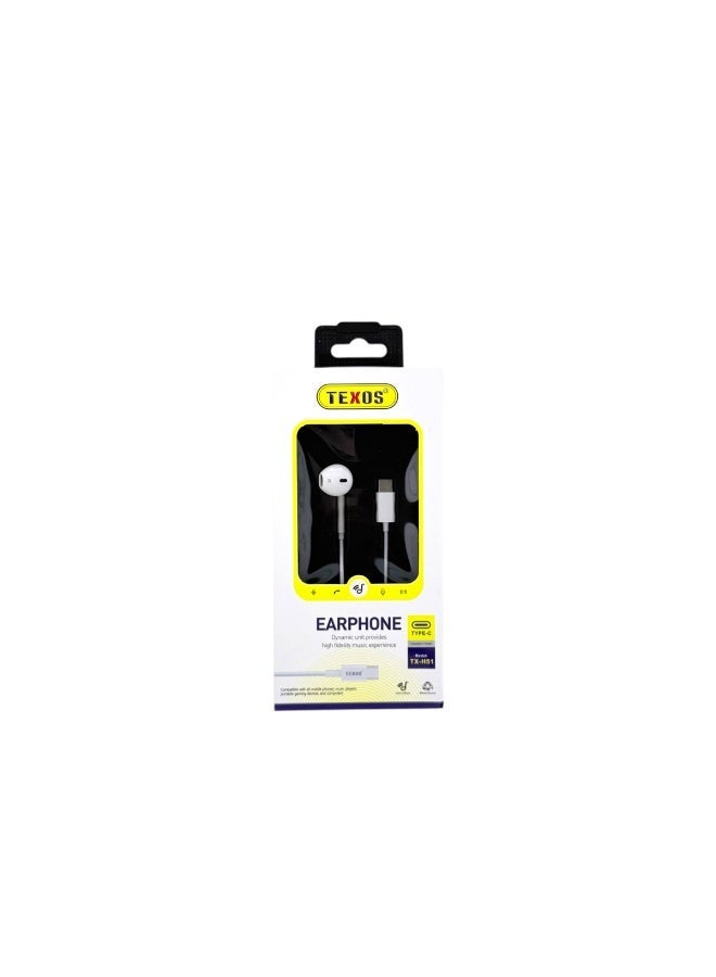 تيكسو TEXOS TX-H51 USB Type-C Wired Earphones with Heavy Bass and Stereo Sound - Image 2